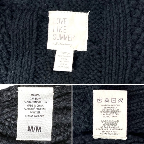 Love Like Summer x Billabong Cropped Cable Knit Cotton Sweater Black Medium NWT - Picture 5 of 8